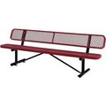 Global Equipment 8 ft. Outdoor Steel Bench with Backrest - Expanded Metal - Red 277155RD